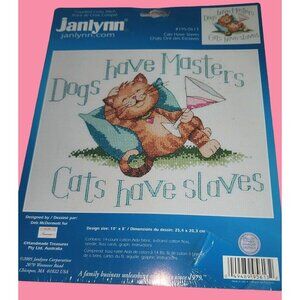 Janlynn Cross Stitch Kit Cats Have Slaves Dogs Have Masters 10"x8" Sealed New Ol